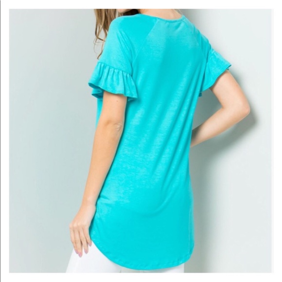 💥SALE💥Turquoise Blue Short Sleeve Tunic Top - Picture 4 of 4